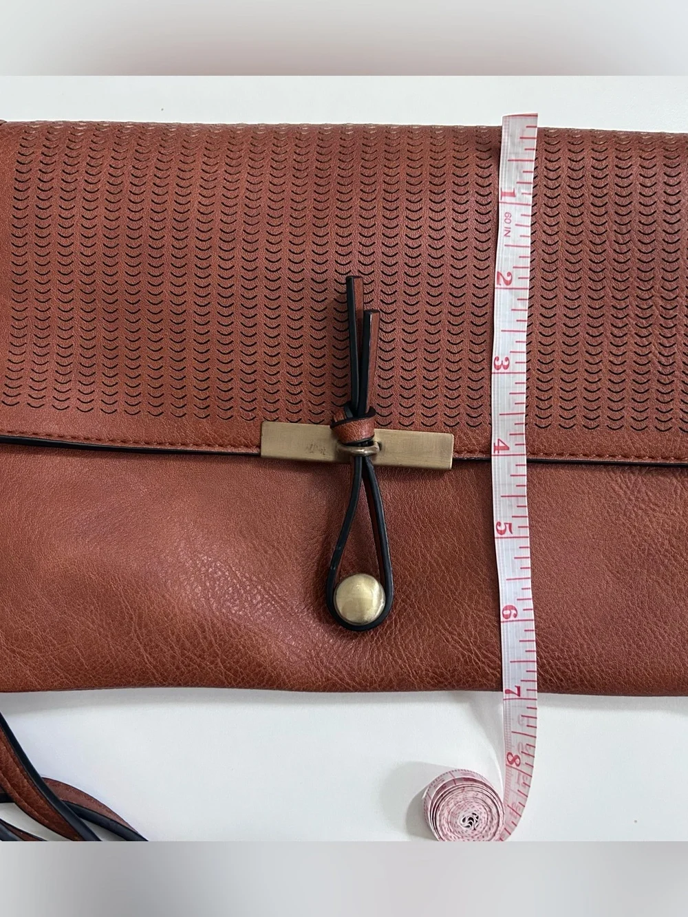 Brown Leather Crossbody Bag with Textured Flap